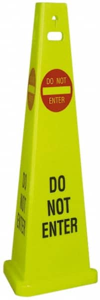 NMC - Do Not Enter, 40" High, Plastic Floor Sign - Cone, Red & Black on Yellow, For Security & Admittance - Exact Tooling