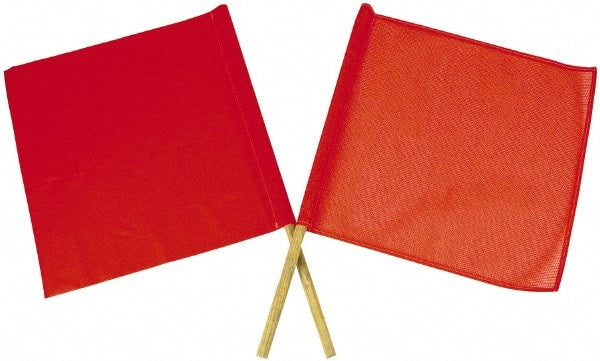 NMC - 18 Inch Wide x 18 Inch High, Plastic, Diagonal Warning Flag - 30 Inch Overall Height, 3/4 Inch Dowel Handle, Red Orange - Exact Tooling
