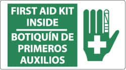 NMC - "First Aid Kit Inside", 10" Long x 18" Wide, Pressure-Sensitive Vinyl Safety Sign - Rectangle, 0.004" Thick, Use for First Aid - Exact Tooling