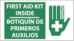 NMC - "First Aid Kit Inside", 10" Long x 18" Wide, Rigid Plastic Safety Sign - Rectangle, 0.05" Thick, Use for First Aid - Exact Tooling
