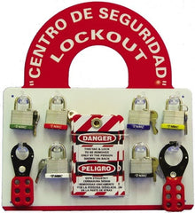 NMC - Equipped Plexiglass Tag and Padlock / Hasp Station - 14 Inch Wide x 15-1/2 Inch High, Red and White - Exact Tooling