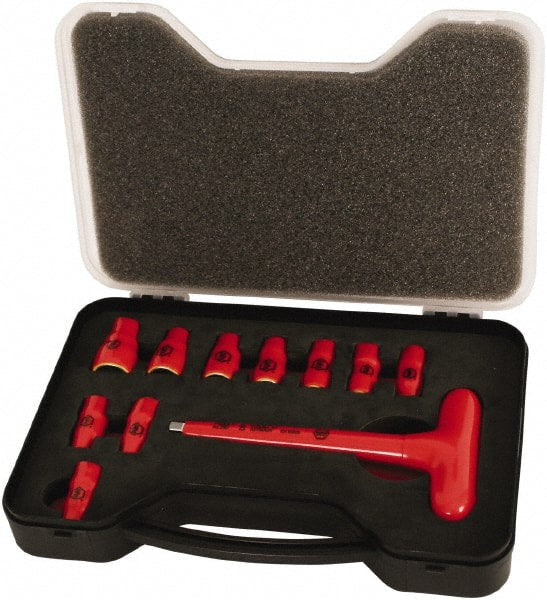 Wiha - 11 Piece 1/4" Drive Socket Set - 6 Points, 5mm to 14mm Range, Metric Measurement Standard - Exact Tooling