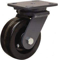 Hamilton - 5" Diam x 2" Wide x 6-1/2" OAH Top Plate Mount Swivel Caster - Phenolic, 1,000 Lb Capacity, Straight Roller Bearing, 4 x 5" Plate - Exact Tooling