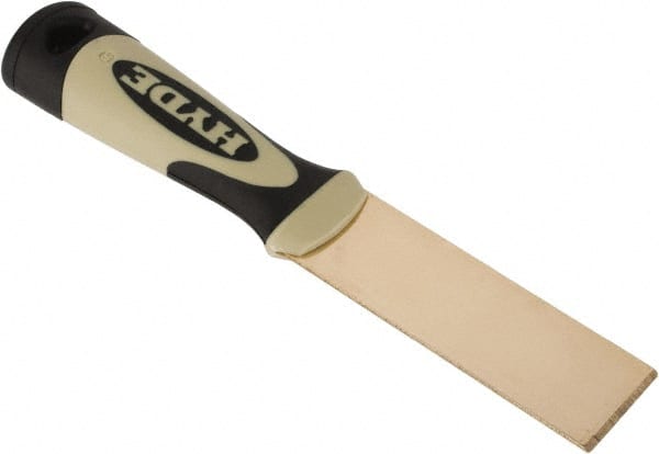 Hyde Tools - 1-1/4" Wide Brass Putty Knife - Stiff, Cushioned Grip Polypropylene Handle, 8" OAL - Exact Tooling