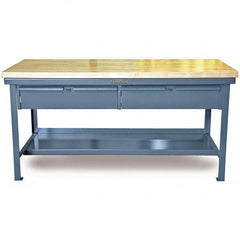Strong Hold - Stationary Work Benches, Tables Type: Work Table with Drawer Top Material: Maple work surface 1-3/4" thick - Exact Tooling