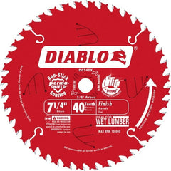 Freud - 7-1/4" Diam, 5/8" Arbor Hole Diam, 40 Tooth Wet & Dry Cut Saw Blade - Carbide-Tipped, Standard Round Arbor - Exact Tooling