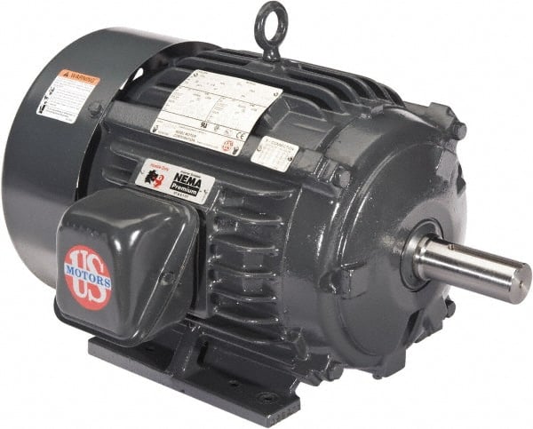US Motors - 3 hp, TEFC Enclosure, No Thermal Protection, 3540, 2920 RPM, 208-230/460 & 190/380 Volt, 60/50 Hz, Three Phase Premium Efficient Motor - Exact Tooling