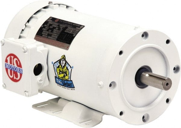 US Motors - 3 hp, TEFC Enclosure, No Thermal Protection, 3,490 RPM, 208-230/460 Volt, 60 Hz, Three Phase Premium Efficient Motor - Size 145 Frame, C-Face with Base Mount, 1 Speed, Double Sealed Ball Bearings, 8.1-7.2/3.6 Full Load Amps, F Class Insulation - Exact Tooling