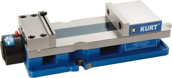 Kurt - 6" Jaw Width, 9" Jaw Opening Capacity, Horizontal Stationary Machine Vise - Hydraulic Operation, 1 Station, 20.568" Long x 4.86" High x 1-47/64" Deep, 1.735" Jaw Height, 12,600 Lb Max Clamp Force, Ductile Iron - Exact Tooling