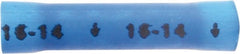 3M - 16 to 14 AWG Compatible, Vinyl Fully Insulated, Crimp-On Butt Splice Terminal - 2 Wire Entries, 1.08" OAL, Blue - Exact Tooling