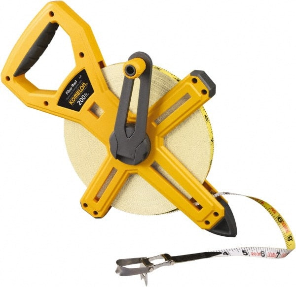 Komelon - 200' x 1/2" Yellow Fiberglass Blade Tape Measure - 1/8" Graduation, Yellow ABS Plastic Case - Exact Tooling