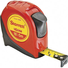 Starrett - 16' x 3/4" Yellow Blade Tape Measure - 1/16" & 1mm Graduation, S9 Graduation Style, Red Case - Exact Tooling