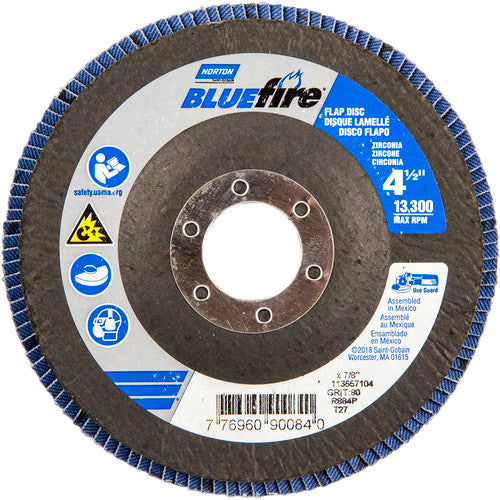 ‎4-1/2 × 7/8″ BlueFire Fiberglass HD Flat Flap Disc Type 27 P80 Grit R884P1 Zirconia Alumina - Exact Tooling