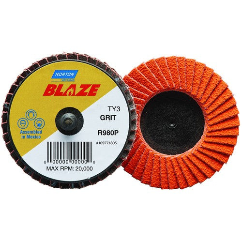 2″ Blaze Plastic Flat Mini Flap Disc TR (Type III) Type 27 40 Grit R980P Premium Ceramic Alumina - Exact Tooling