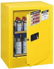 Justrite - 1 Door, 2 Shelf, Yellow Steel Bench Top Safety Cabinet for Flammable and Combustible Liquids - 27" High x 21" Wide x 18" Deep, Manual Closing Door, 4 Gal Capacity - Exact Tooling