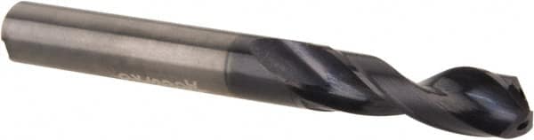 Accupro - 1/16" 140° Spiral Flute Solid Carbide Screw Machine Drill Bit - AlTiN Finish, Right Hand Cut, 5.94mm Flute Length, 59.99mm OAL, Standard Point, Straight Shank, Through Coolant - Exact Tooling