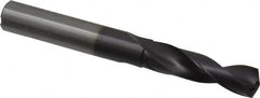 Accupro - 7/16" 140° Spiral Flute Solid Carbide Screw Machine Drill Bit - AlTiN Finish, Right Hand Cut, 41.7mm Flute Length, 102mm OAL, Standard Point, Straight Shank, Through Coolant - Exact Tooling