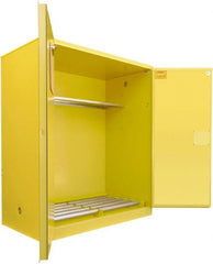 Securall Cabinets - 56" Wide x 31" Deep x 65" High, 18 Gauge Steel Vertical Drum Cabinet with 3 Point Key Lock - Yellow, Manual Closing Door, 1 Shelf, 2 Drums, Drum Rollers Included - Exact Tooling