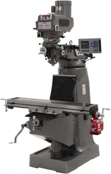 Jet - 10" Table Width x 49" Table Length, Variable Speed Pulley Control, 1 Phase Knee Milling Machine - R8 Spindle Taper - Exact Tooling