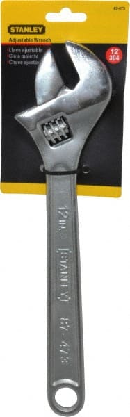Stanley - 1-1/2" Jaw Capacity, 12" Standard Adjustable Wrench - Chrome Vanadium Steel, Chrome Finish, 12-1/4" OAL - Exact Tooling