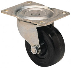 Albion - 3" Diam x 1-1/4" Wide x 3-13/16" OAH Top Plate Mount Swivel Caster - Hard Rubber, 270 Lb Capacity, Self-Lubricating Bearing, 3-1/8 x 4-1/8" Plate - Exact Tooling