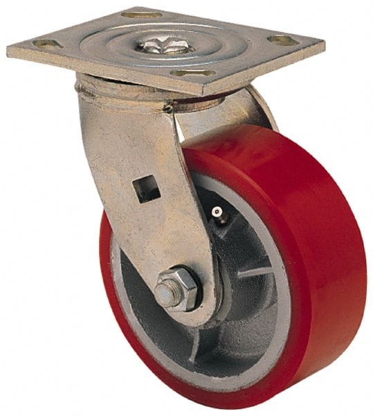 Albion - 4" Diam x 2" Wide x 5-5/8" OAH Top Plate Mount Swivel Caster - Polyolefin, 450 Lb Capacity, Roller Bearing, 3-7/8 x 4-1/2" Plate - Exact Tooling