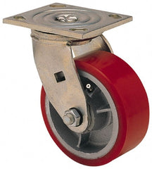 Albion - 4" Diam x 2" Wide x 5-5/8" OAH Top Plate Mount Swivel Caster - Polyolefin, 450 Lb Capacity, Roller Bearing, 3-7/8 x 4-1/2" Plate - Exact Tooling