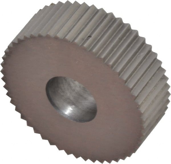Made in USA - 3/4" Diam, 90° Tooth Angle, 21 TPI, Standard (Shape), Form Type High Speed Steel Straight Knurl Wheel - 1/4" Face Width, 1/4" Hole, Circular Pitch, Series KN - Exact Tooling