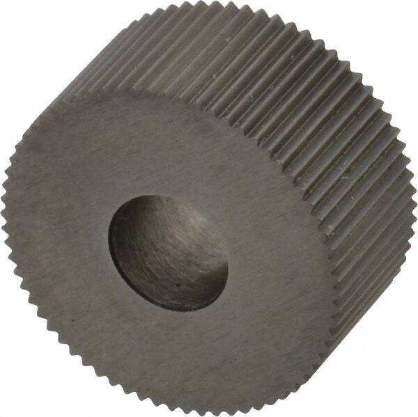 Made in USA - 3/4" Diam, 90° Tooth Angle, 29 TPI, Standard (Shape), Form Type High Speed Steel Straight Knurl Wheel - 3/8" Face Width, 1/4" Hole, Circular Pitch, Series KP - Exact Tooling