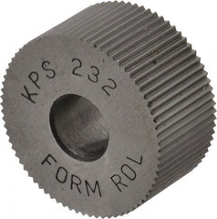 Made in USA - 3/4" Diam, 90° Tooth Angle, 32 TPI, Standard (Shape), Form Type High Speed Steel Straight Knurl Wheel - 3/8" Face Width, 1/4" Hole, Circular Pitch, Series KP - Exact Tooling