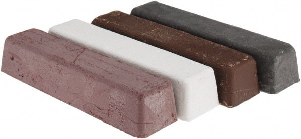 Made in USA - 1/4 Lb Emery, Rouge & Tripoli Compound - Grade C, Black, Brown, Red & White, Use on Aluminum, Carbon, Chrome, Copper, Gold, Iron, Nickel, Pewter, Plastic, Platinum, Rubber, Silver, Stainless Steel, Steel, Sterling, White Metals, Wood & Zinc - Exact Tooling