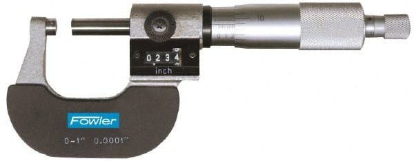 Fowler - 3 to 4" Range, 0.0001" Graduation, Mechanical Outside Micrometer - Ratchet Stop Thimble, Accurate to 0.00016", Digital Counter - Exact Tooling
