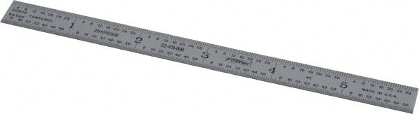 Fowler - 6" Long, 1/64, 1/32, 1/16, 1/8" Graduation, Flexible Steel Rule - 4R Graduation Style, Silver - Exact Tooling
