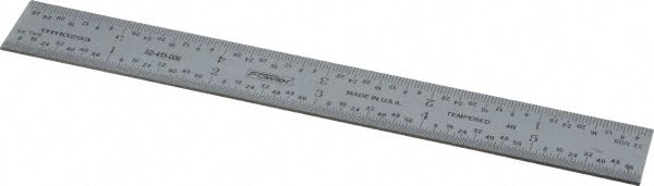 Fowler - 6" Long, 1/64, 1/32, 1/16, 1/8" Graduation, Rigid Steel Rule - 4R Graduation Style, Silver - Exact Tooling