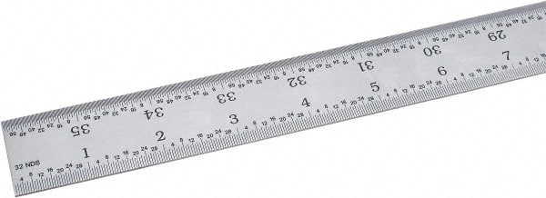 Fowler - 36" Long, 1/64, 1/32, 1/16, 1/8" Graduation, Rigid Steel Rule - 4R Graduation Style, Silver - Exact Tooling