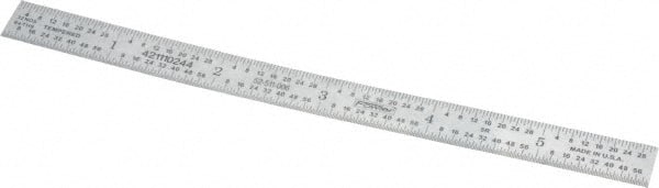Fowler - 6" Long, 1/100, 1/64, 1/32, 1/10" Graduation, Flexible Steel Rule - 5R Graduation Style, Silver - Exact Tooling