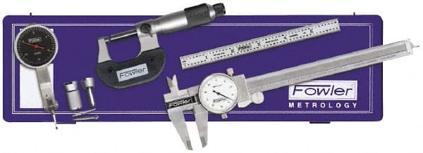 Fowler - 7 Piece, Machinist Caliper and Micrometer Tool Kit - Includes Indicator - Exact Tooling