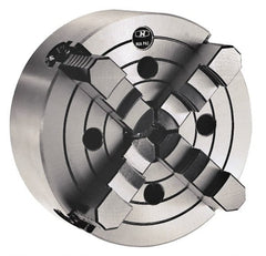 Interstate - 4 Jaws, 3" Diam, Independent Manual Lathe Chuck - Plain Back Mount Spindle, 0.8661" Through Hole Diam, Cast Iron - Exact Tooling