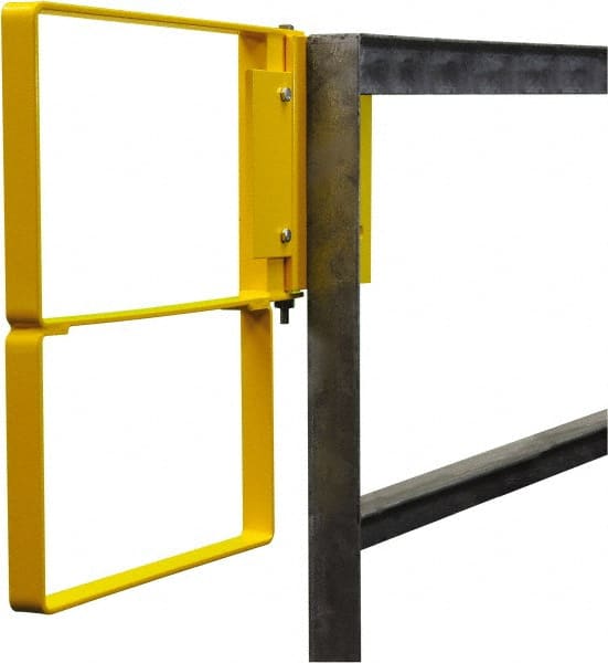 PRO-SAFE - Powder Coated Carbon Steel Self Closing Rail Safety Gate - Fits 34 to 36-1/2" Clear Opening, 1-1/2" Wide x 22" Door Height, Yellow - Exact Tooling