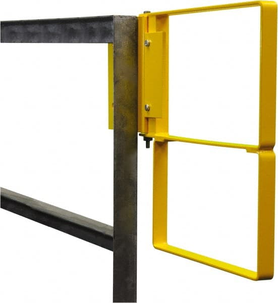 PRO-SAFE - Powder Coated Carbon Steel Self Closing Rail Safety Gate - Fits 31 to 33-1/2" Clear Opening, 1-1/2" Wide x 22" Door Height, Yellow - Exact Tooling