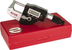 SPI - 0 to 1 Inch Range, 0.001 Inch Resolution, Standard Throat, IP65 Electronic Outside Micrometer - Accurate to 0.00016 Inch, Sliding Thimble, Carbide Tipped Face - Exact Tooling