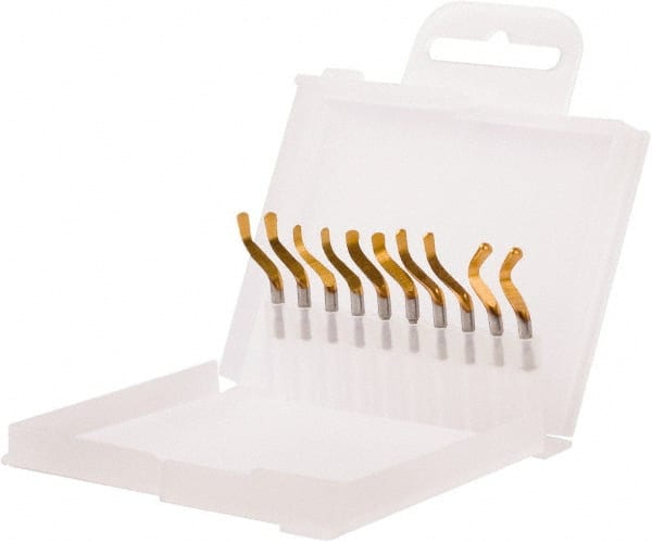 Shaviv - 12 Piece Hand Deburring Tool Set - B Blade Holder, B10P, B11P, B20P, B30P Blades, For Hole Edge, Straight Edge - Exact Tooling