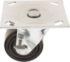 E.R. Wagner - 3" Diam x 1-3/4" Wide x 3-7/8" OAH Top Plate Mount Swivel Caster with Brake - Phenolic, 500 Lb Capacity, Roller Bearing, 3-3/4 x 4-5/8" Plate - Exact Tooling