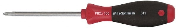 Wiha - #2, 8-9/16" OAL, Round Shaft Phillips Screwdriver - 4" Handle Length, Ergonomic Handle - Exact Tooling