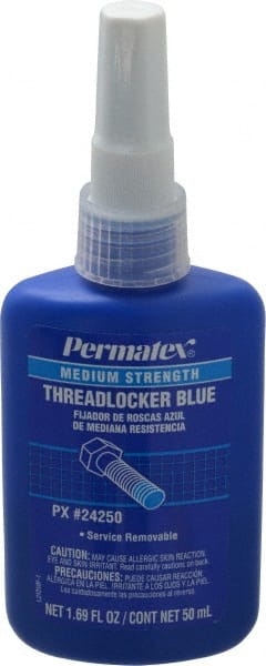 Permatex - 50 mL Bottle, Blue, Medium Strength Liquid Threadlocker - Series 242, 24 hr Full Cure Time, Hand Tool Removal - Exact Tooling