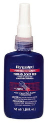 Permatex - 50 mL Bottle, Red, High Strength Liquid Threadlocker - Series 262, 24 hr Full Cure Time, Hand Tool, Heat Removal - Exact Tooling