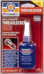Permatex - 10 mL Bottle, Red, High Strength Liquid Threadlocker - Series 271, 24 hr Full Cure Time, Hand Tool, Heat Removal - Exact Tooling