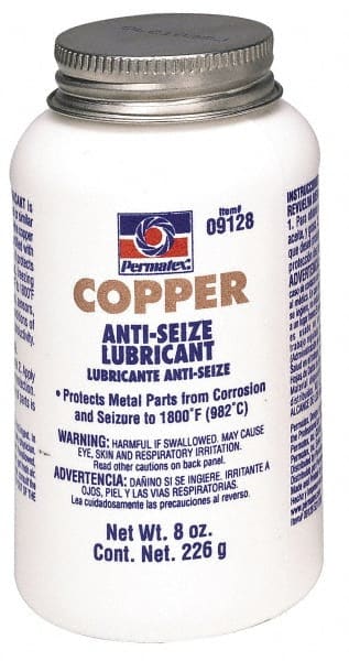 Permatex - 8 oz Bottle High Temperature Anti-Seize Lubricant - Copper, -30 to 1,800°F, Copper Colored, Water Resistant - Exact Tooling