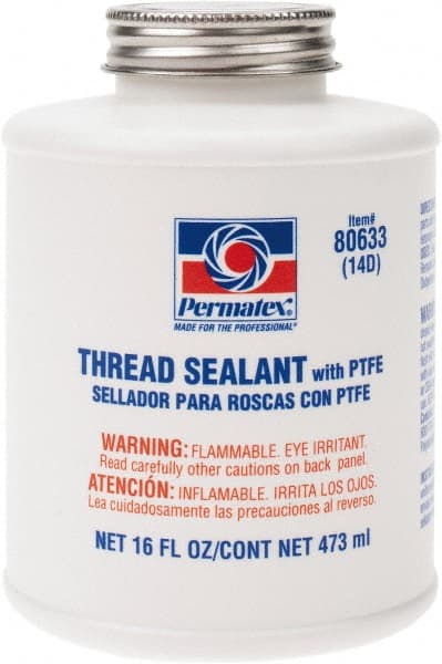 Permatex - 16 oz Brush Top Can White Thread Sealant - PTFE Based, 300°F Max Working Temp, For Use with Fittings - Exact Tooling