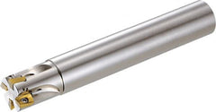 Kyocera - 1-1/4" Cut Diam, 6mm Max Depth of Cut, 1-1/4" Shank Diam, 5" OAL, Indexable Square Shoulder End Mill - BDMT0703... Inserts, Cylindrical Shank, 90° Lead Angle, Through Coolant, Series MECX - Exact Tooling